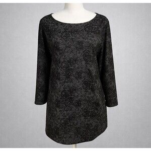 Chico’s Size 3 or XL Fit Black Gray Lace Floral Tunic Top Dark Fairy Romantic